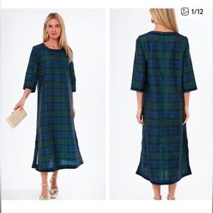 Tuckernuck Jamie Velvet Trimmed Plaid Blackwatch Midi Dress Size S